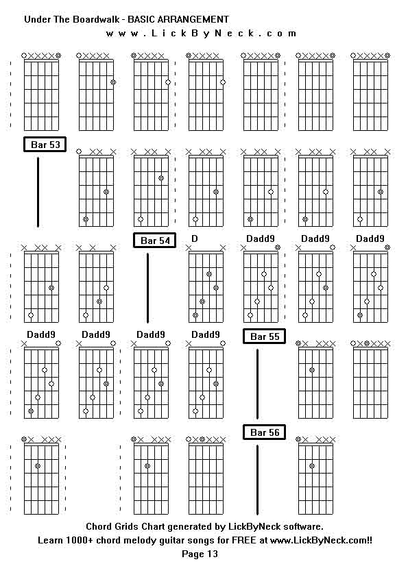 Chord Grids Chart of chord melody fingerstyle guitar song-Under The Boardwalk - BASIC ARRANGEMENT,generated by LickByNeck software.